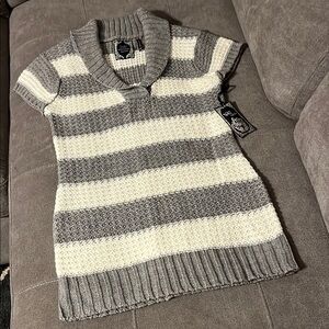 Yoki Gray and Cream Cowl Neck Sweater